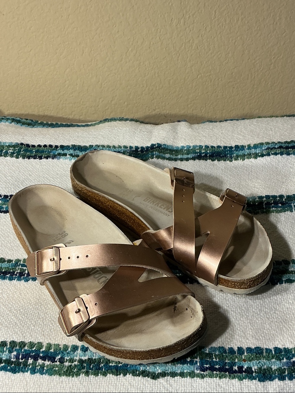 Birkenstock Women's Metallic Rose Gold Crisscross Double-Buckle Sandals